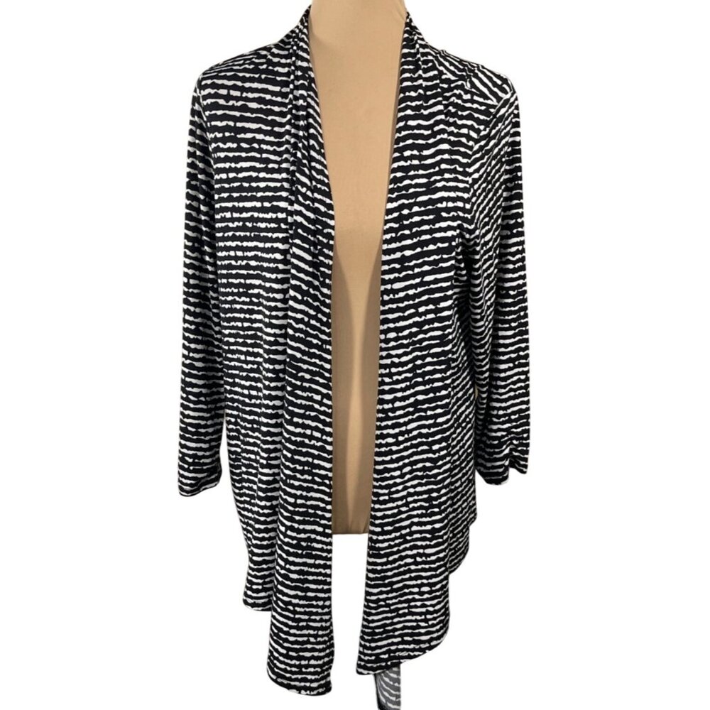 Avenue Open Front Cardigan Size 14/16 Animal Print Stretch Black White